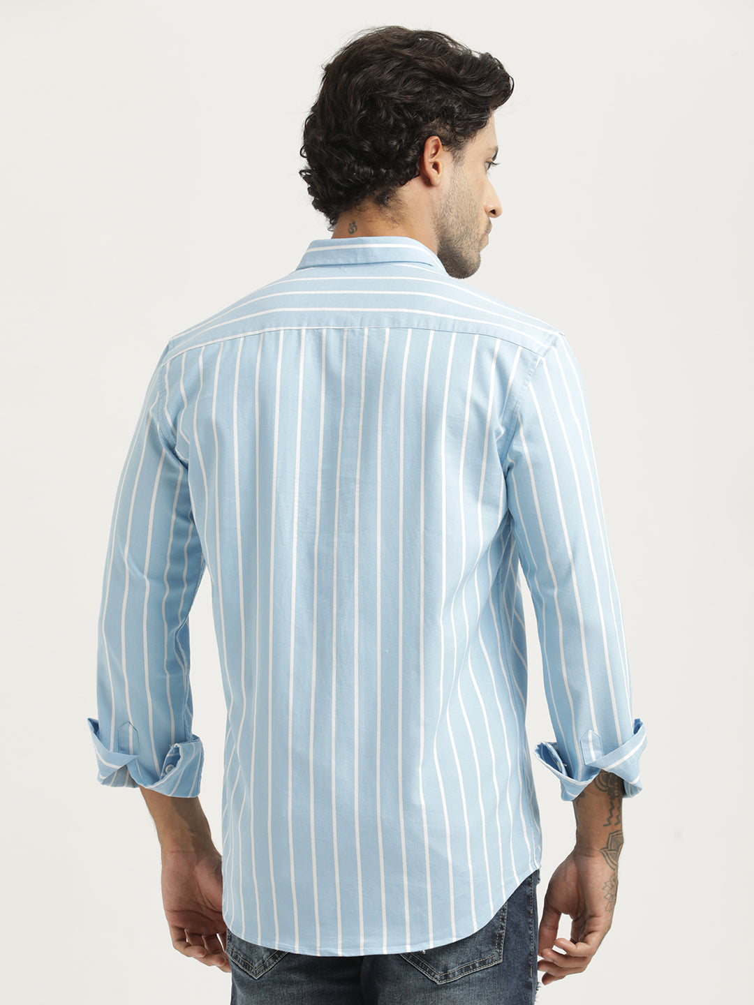 Men Striped Oxford Lycra Shirt