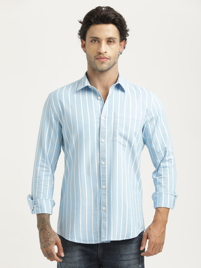 Men Striped Oxford Lycra Shirt