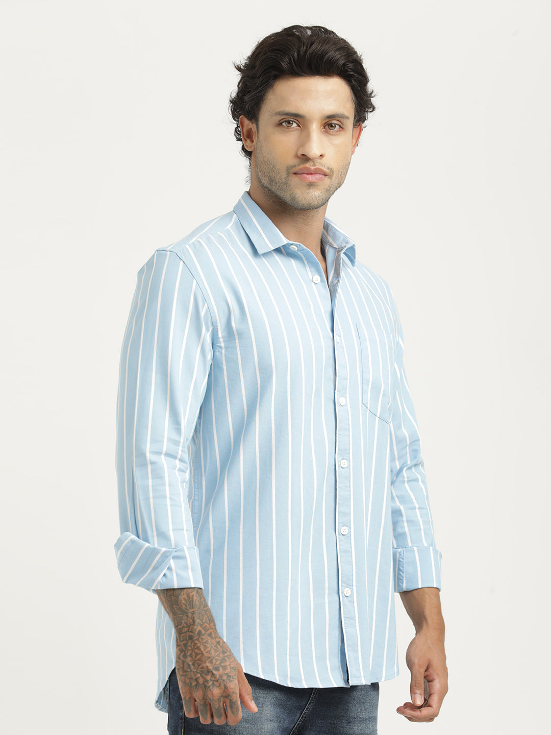 Men Striped Oxford Lycra Shirt