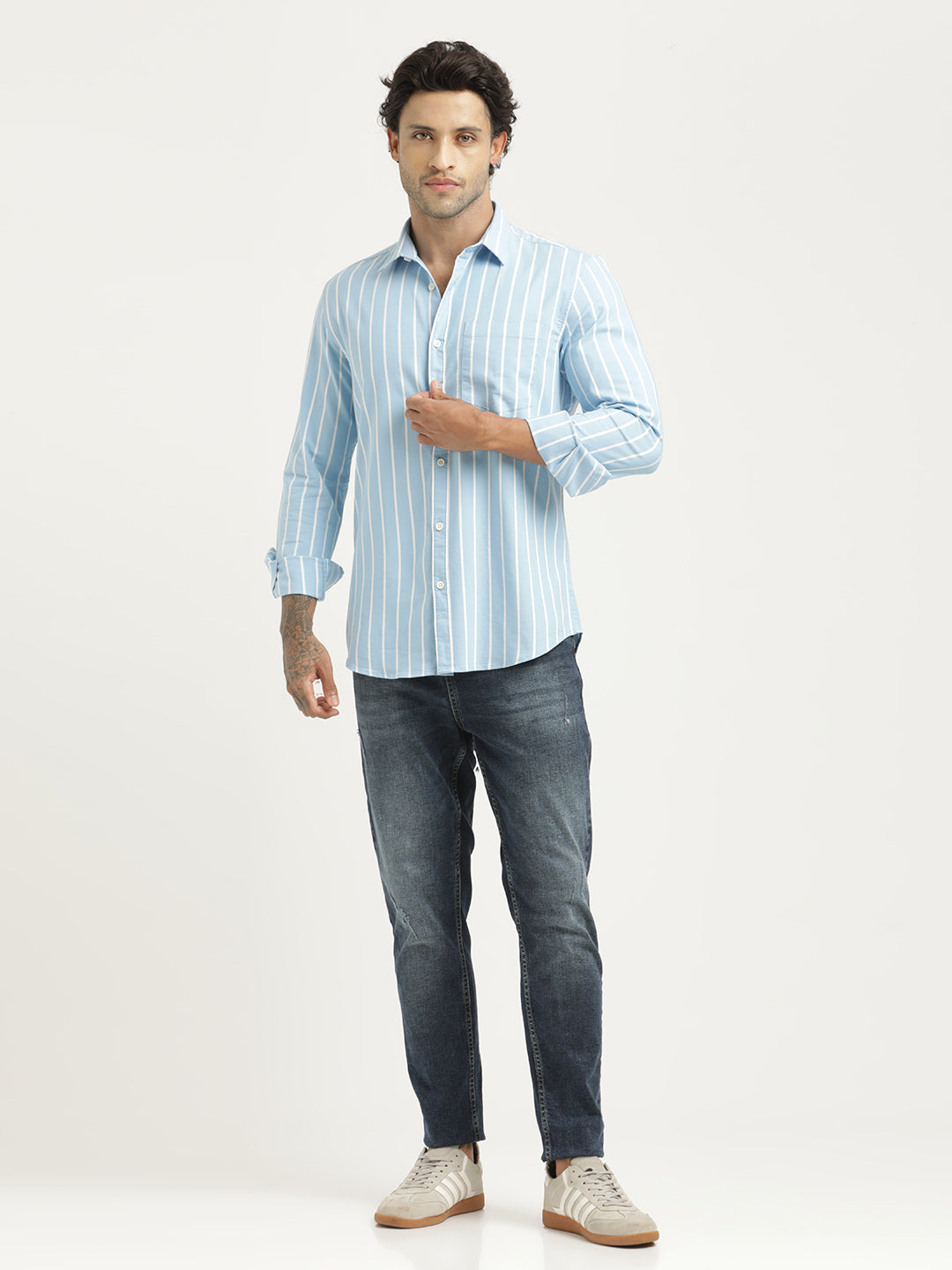 Men Striped Oxford Lycra Shirt