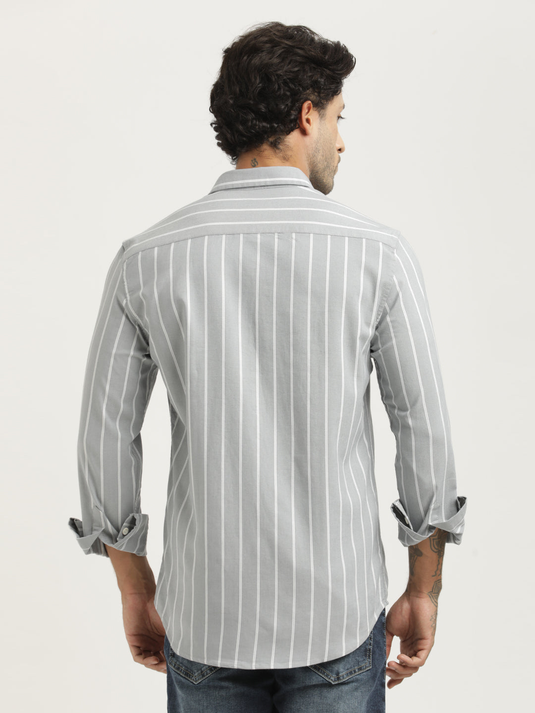 Men Striped Oxford Lycra Shirt