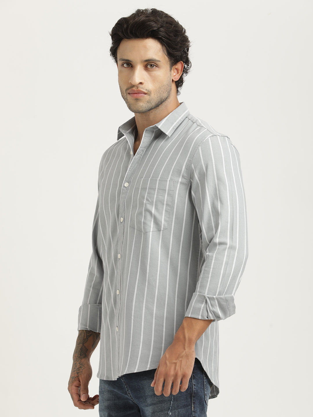 Men Striped Oxford Lycra Shirt