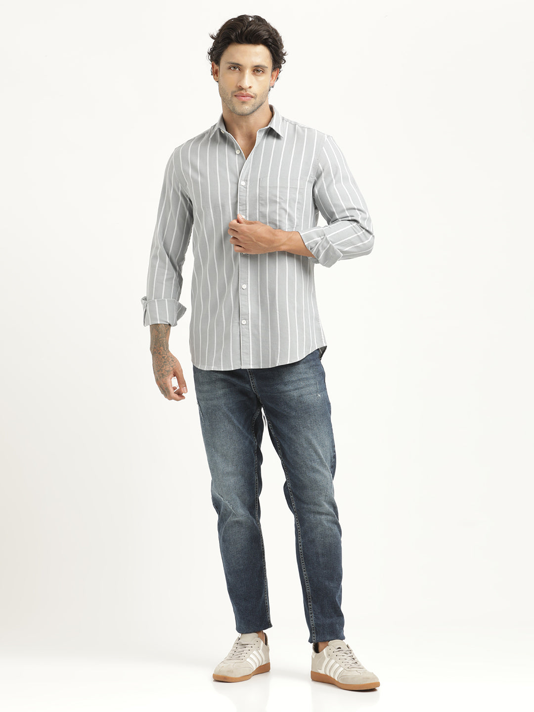 Men Striped Oxford Lycra Shirt