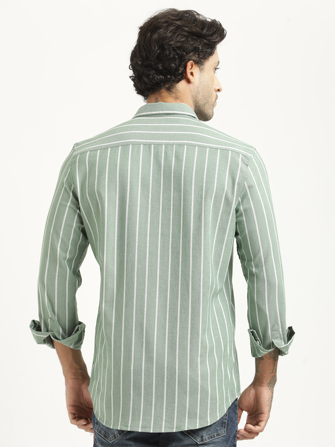 Men Striped Oxford Lycra Shirt