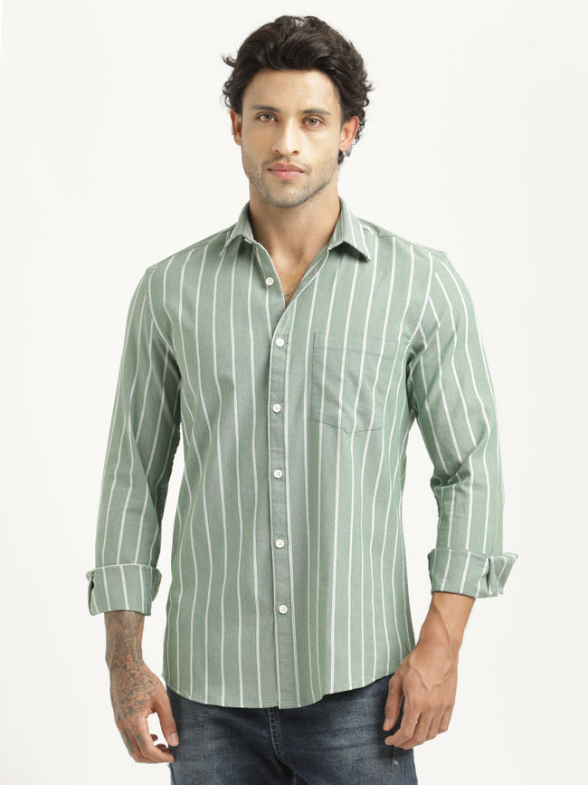 Men Striped Oxford Lycra Shirt