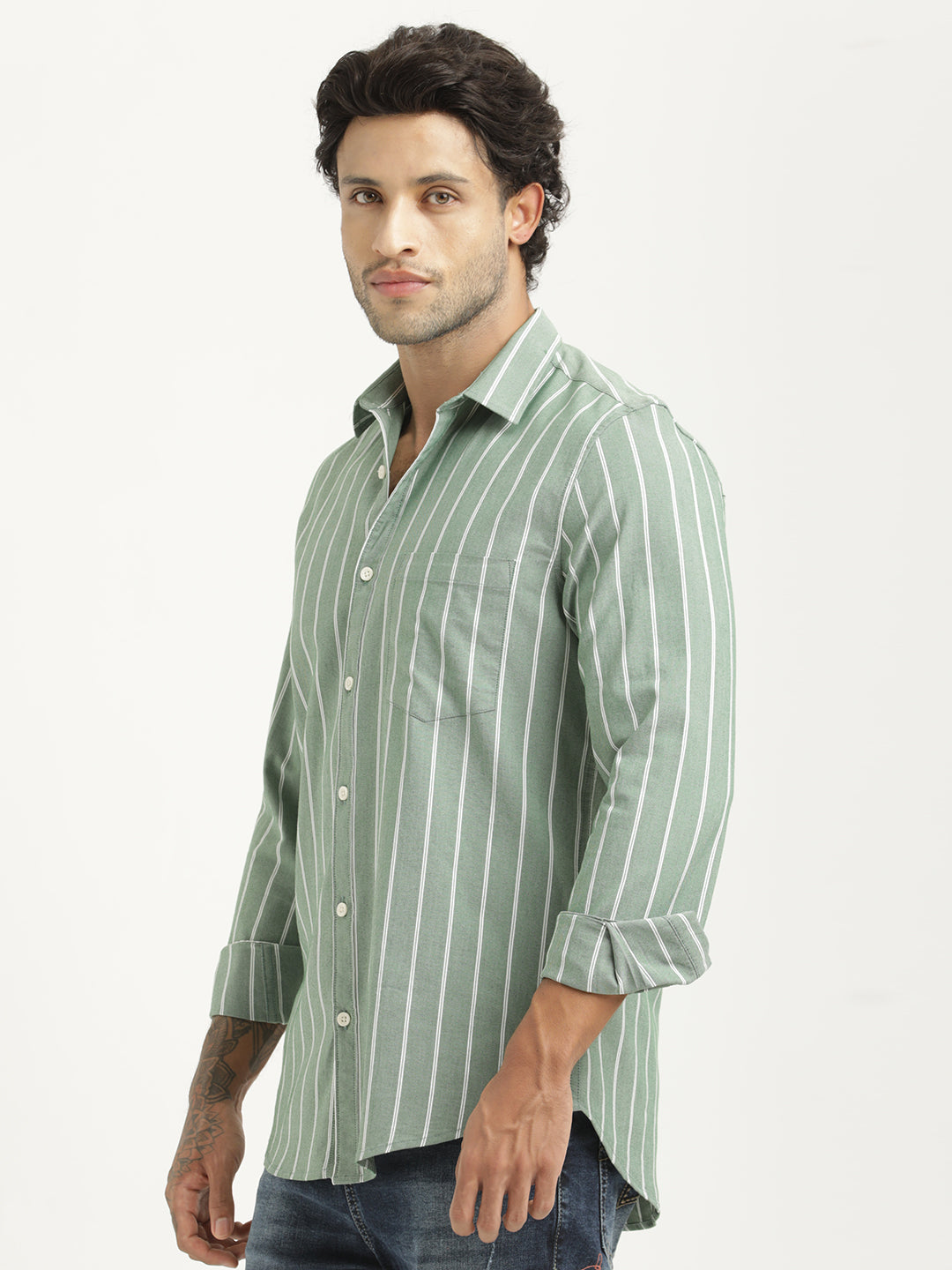 Men Striped Oxford Lycra Shirt