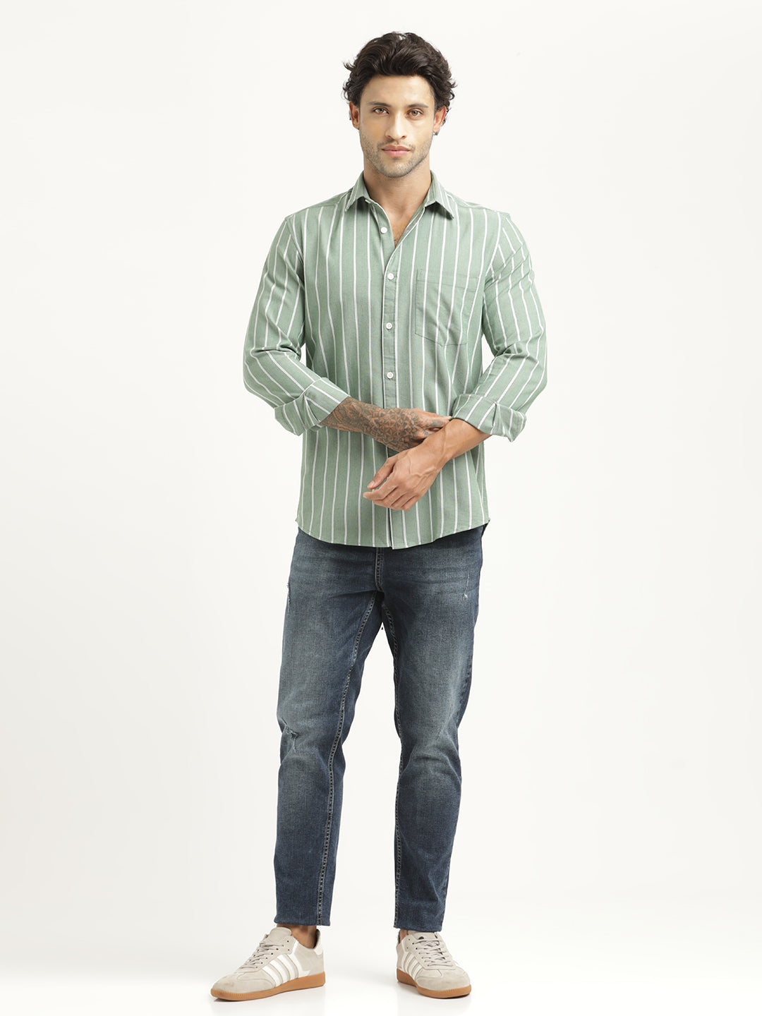 Men Striped Oxford Lycra Shirt