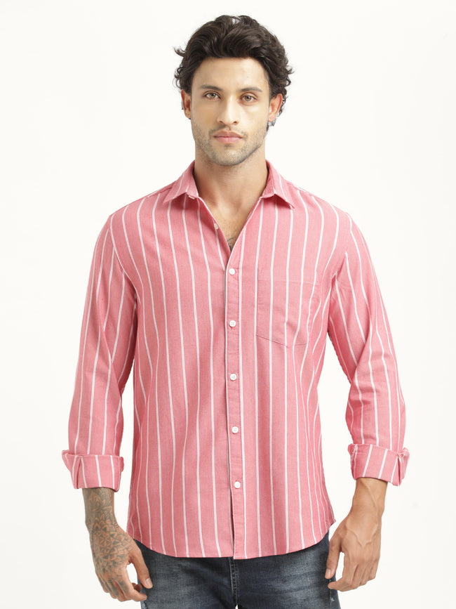Men Striped Oxford Lycra Shirt