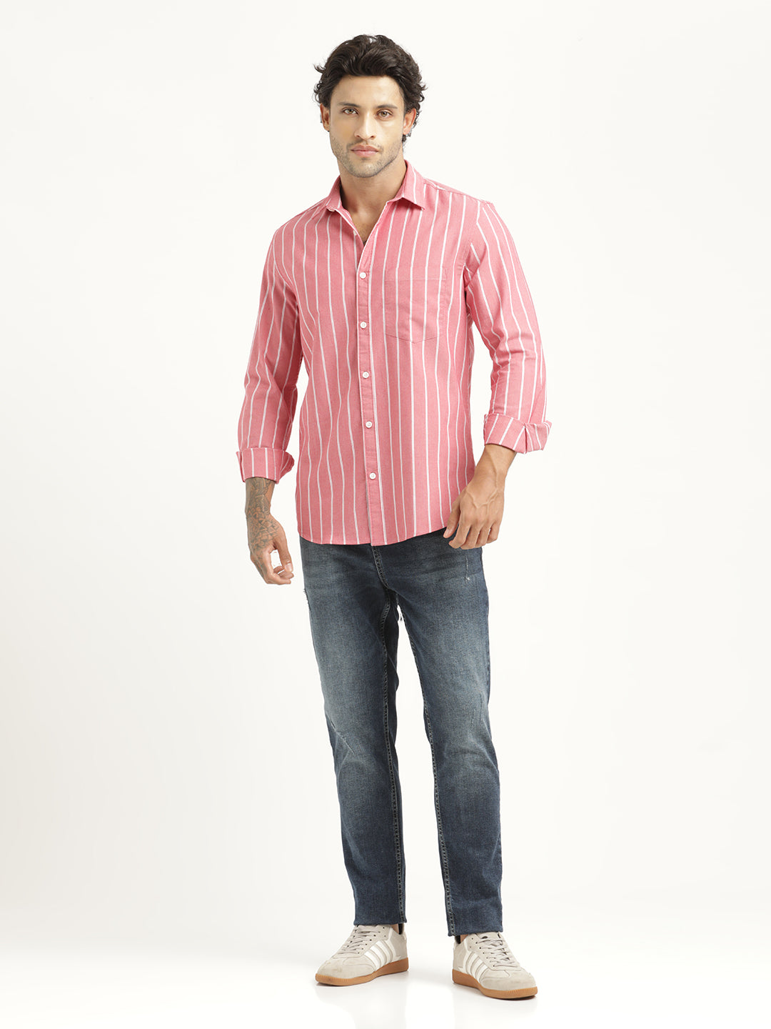 Men Striped Oxford Lycra Shirt