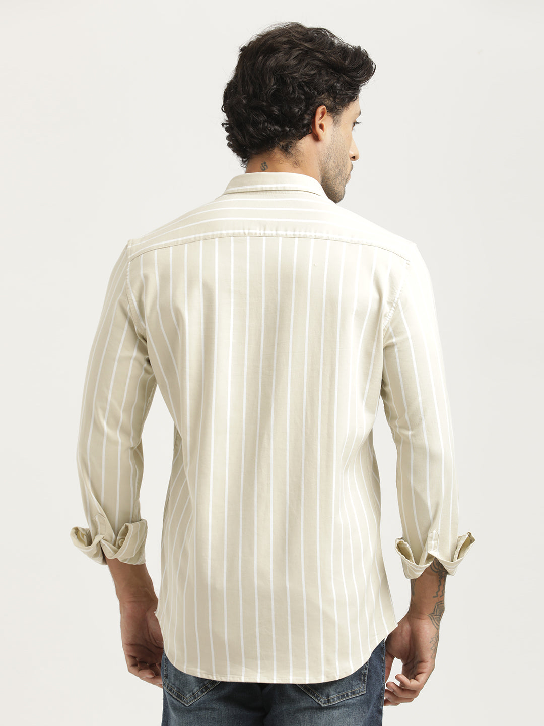 Men Striped Oxford Lycra Shirt