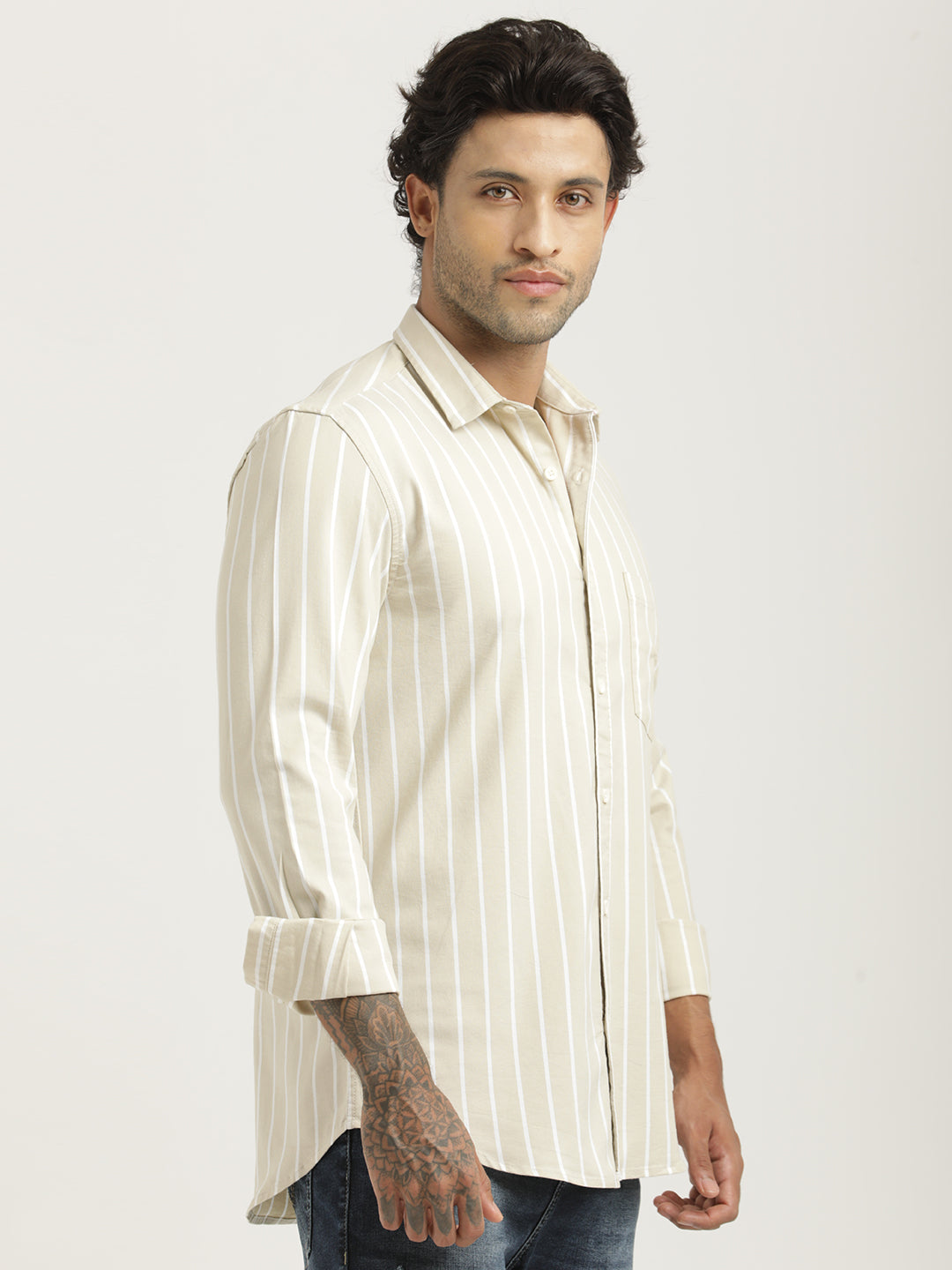 Men Striped Oxford Lycra Shirt