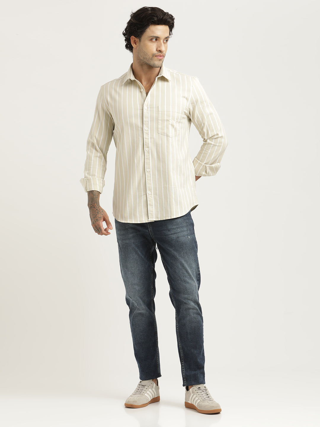 Men Striped Oxford Lycra Shirt