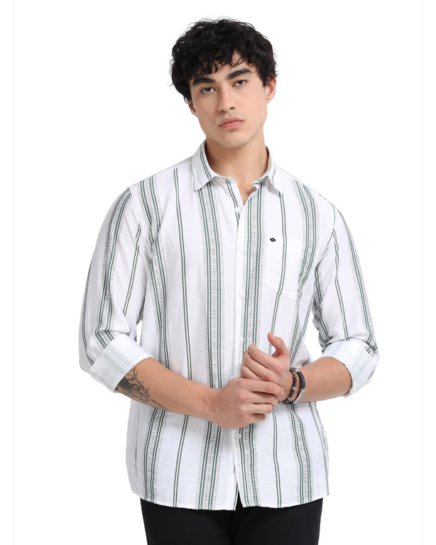 Men Striped Long Sleeve Casual Polo Shirt