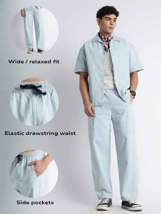 Men Blue Wide-Leg Denim Pant