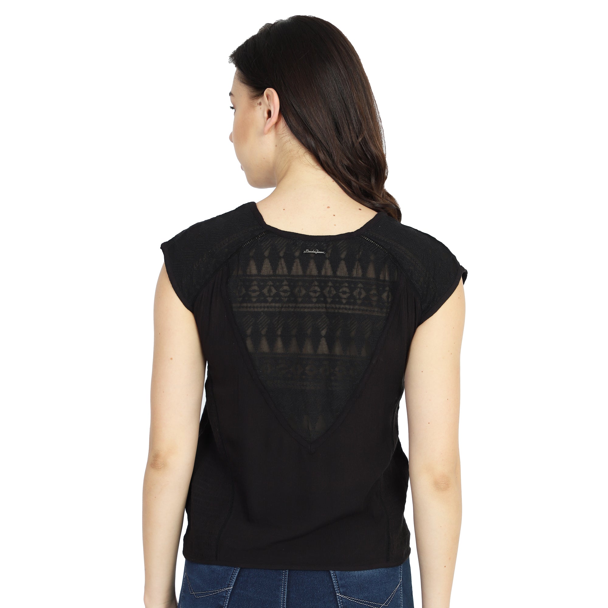 Women Black Round Neck Top