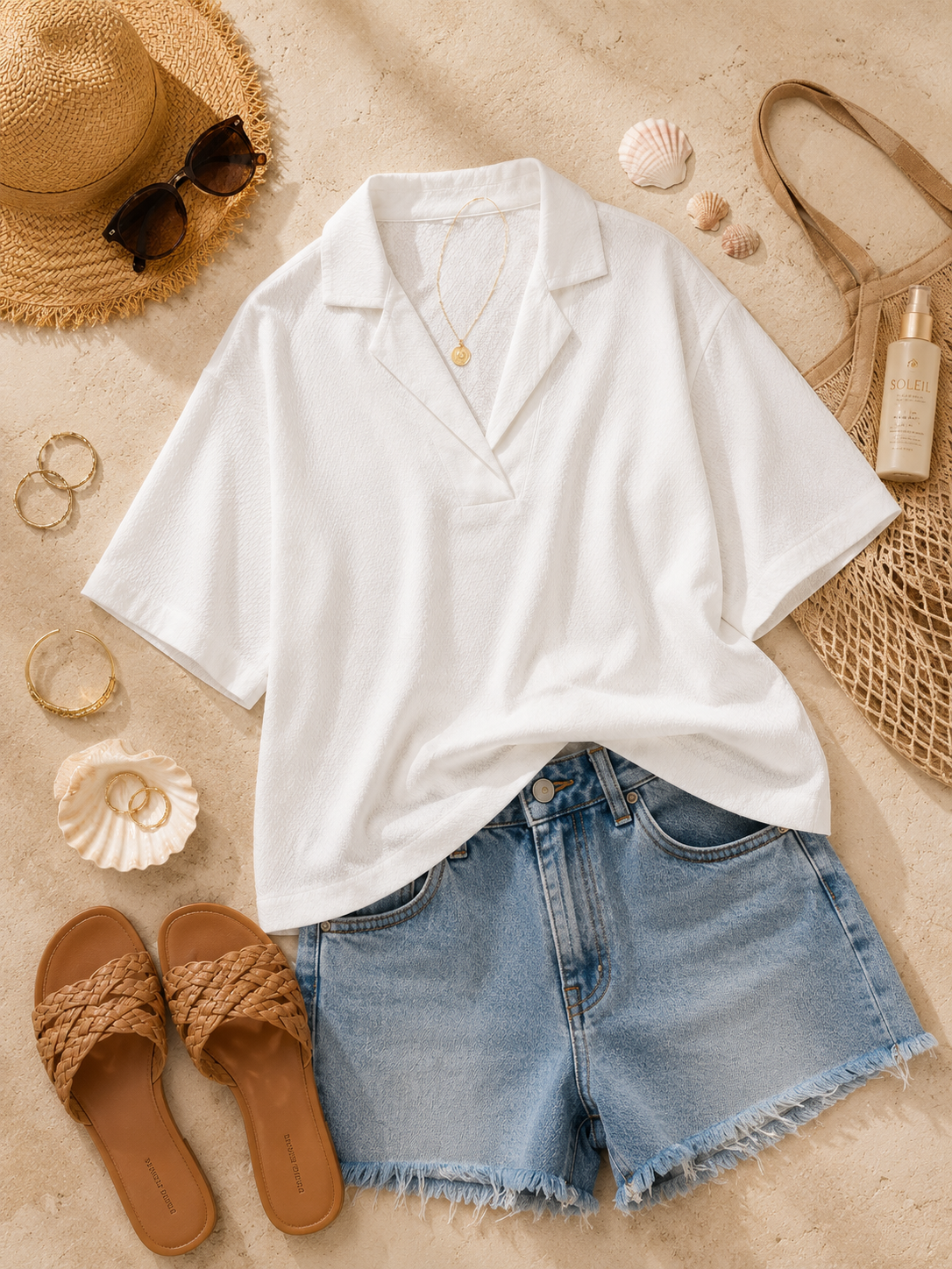 Women White Resort Collar Top