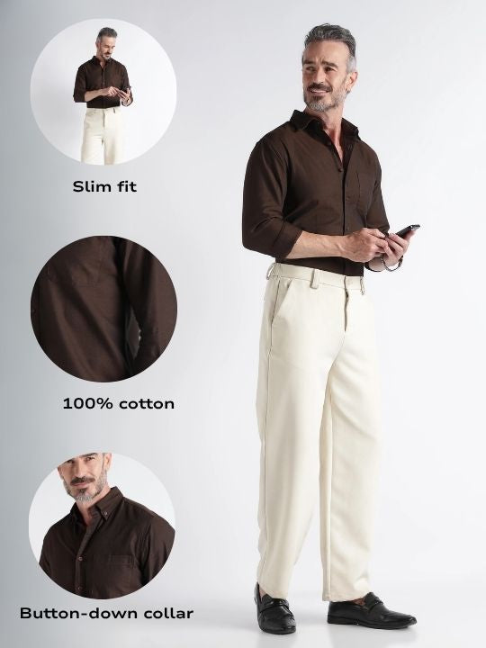 Men Brown Solid Casual Shirt