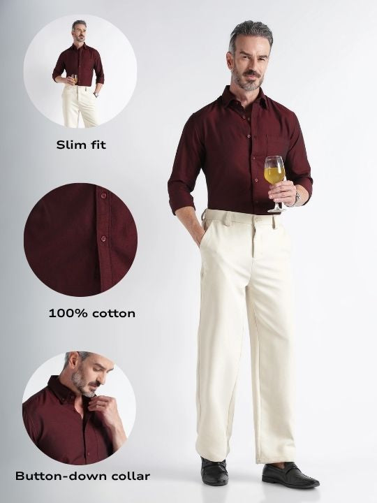 Men Maroon Solid Casual Shirt
