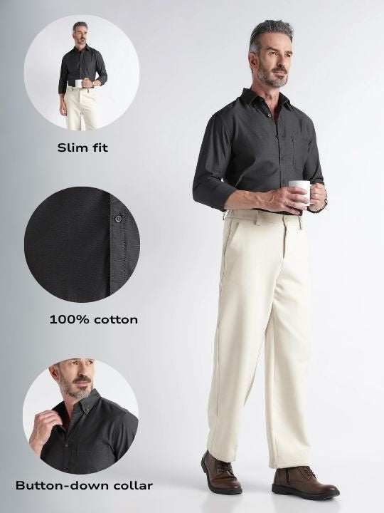 Men Grey Solid Casual Shirt