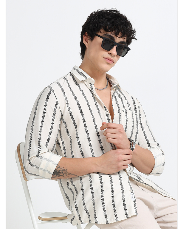 Men Striped Long Sleeve Casual Polo Shirt