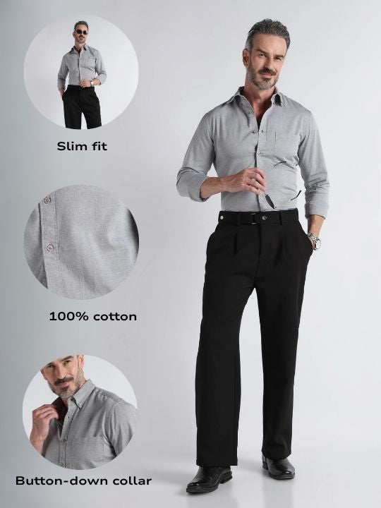 Men Grey Solid Casual Shirt
