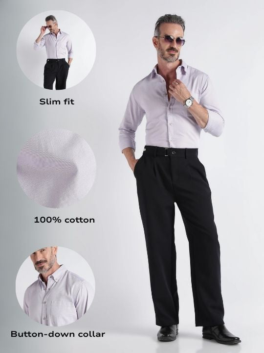 Men Lavender Solid Casual Shirt