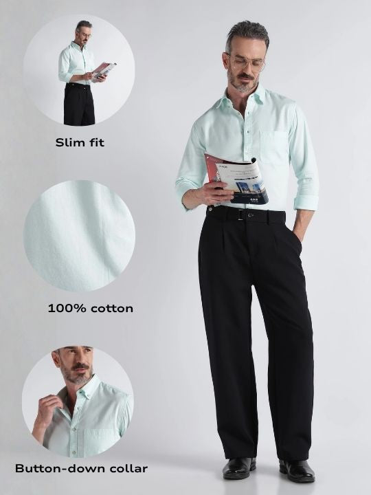 Men Blue Solid Casual Shirt