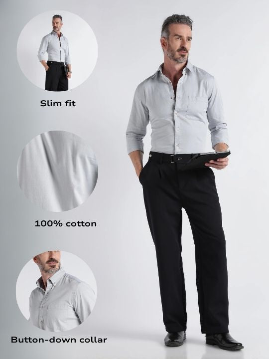 Men Grey Solid Casual Shirt