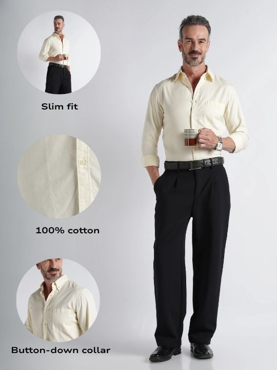 Men Yellow Solid Casual Shirt