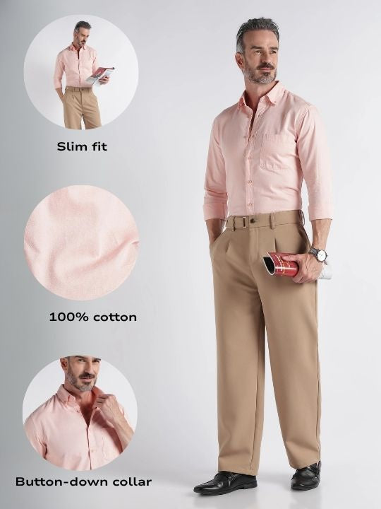 Men Peach Solid Casual Shirt