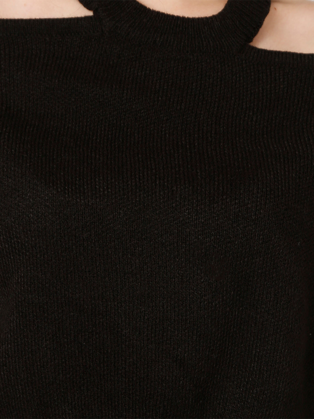 Women Black Acrylic Cut-Out Shoulder Knit Sweater
