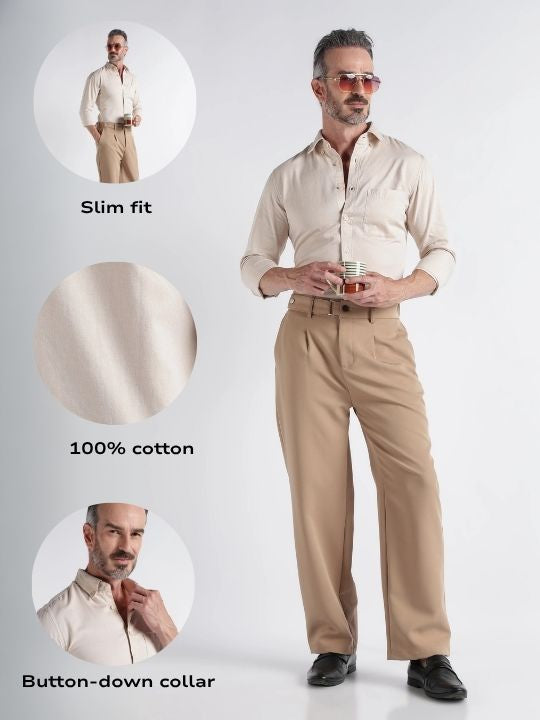 Men Beige Solid Casual Shirt