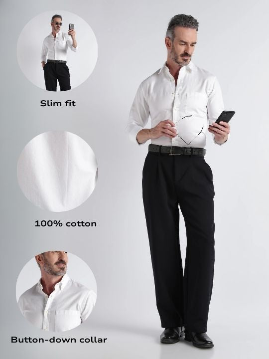Men White Solid Casual Shirt