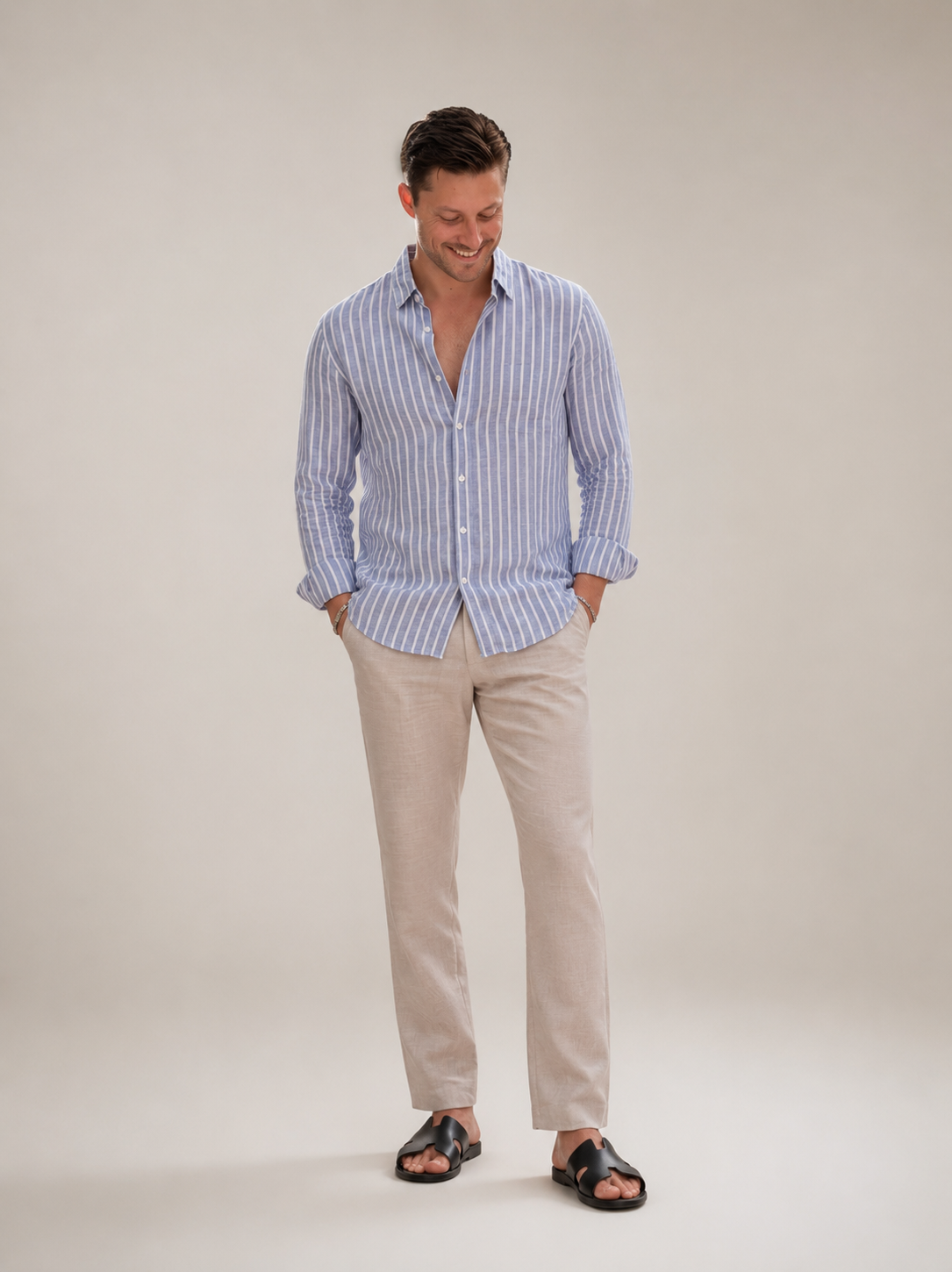 Men Blue Vertical Striped Long Sleeve Shirt