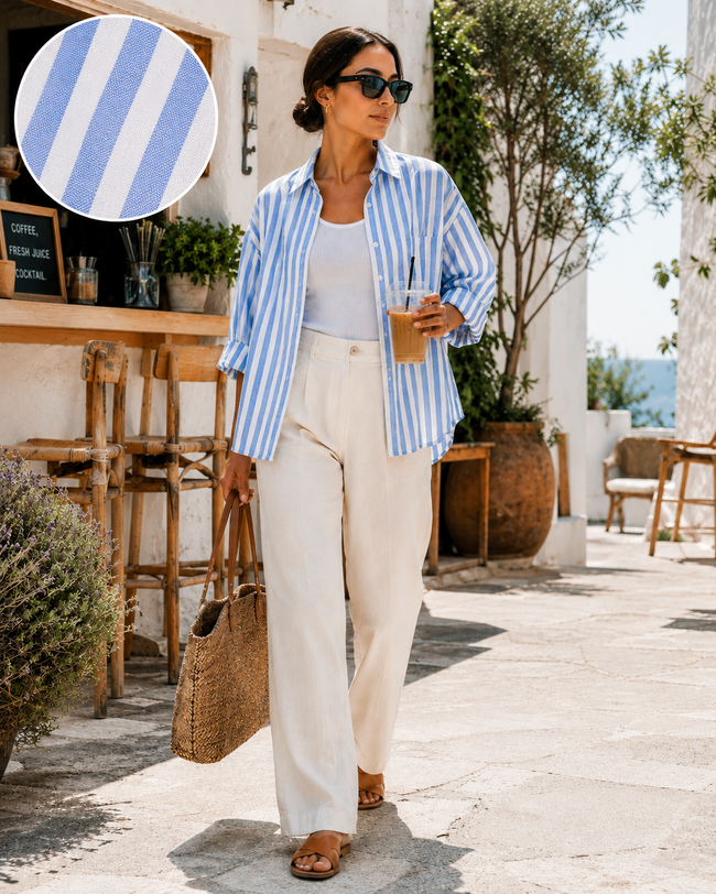 Women Blue Stripe Boxy Shirt