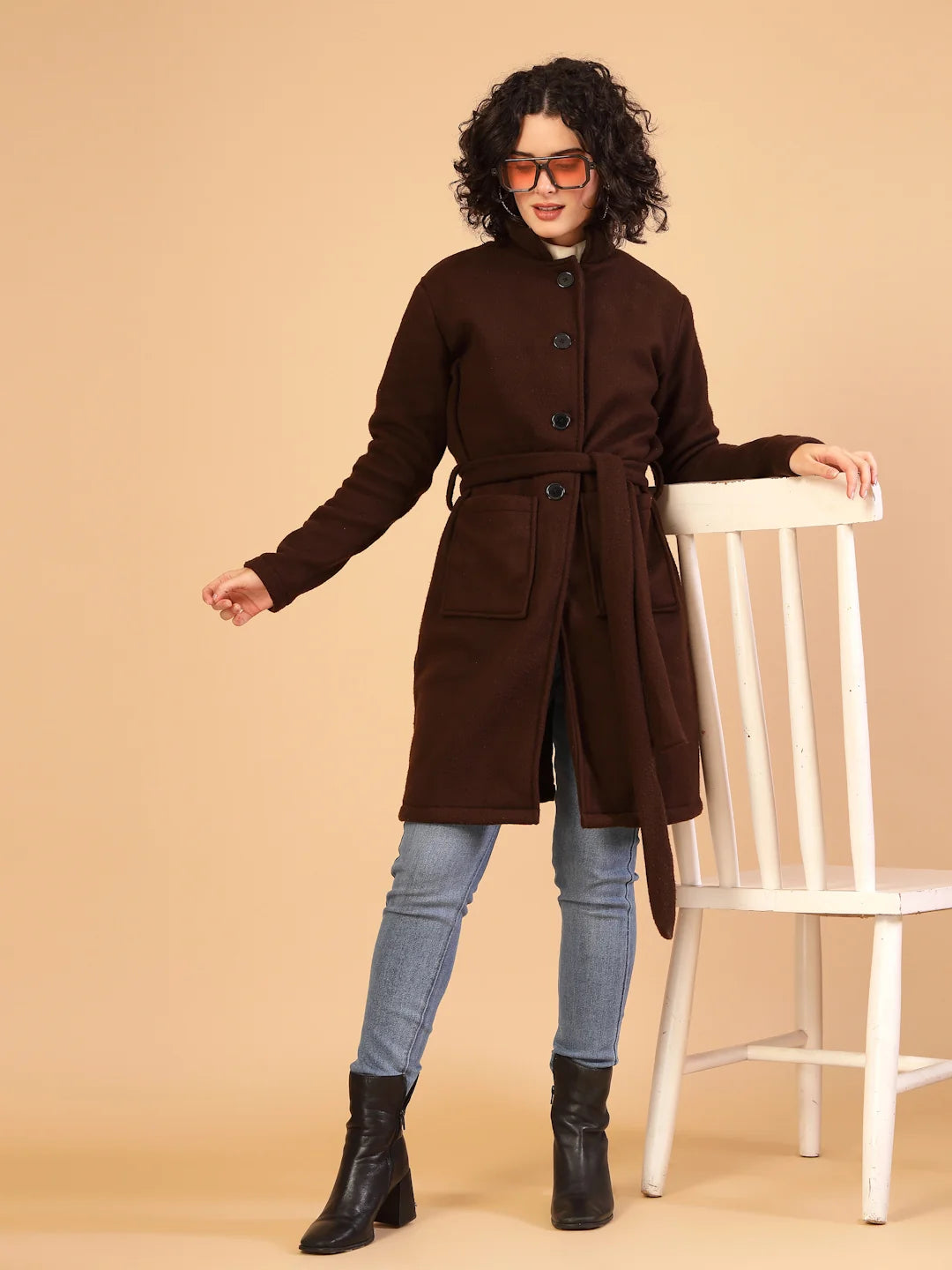 Women Dark Brown Polar Fleece Overcoat