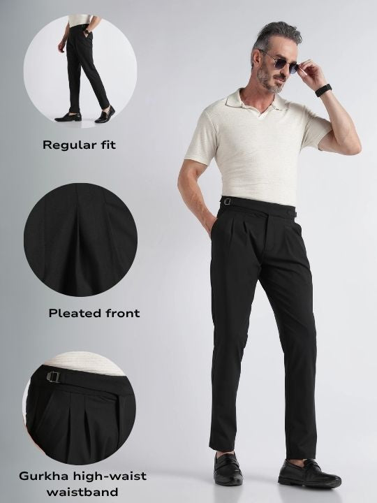 Men Black Classic Gurkha Pant