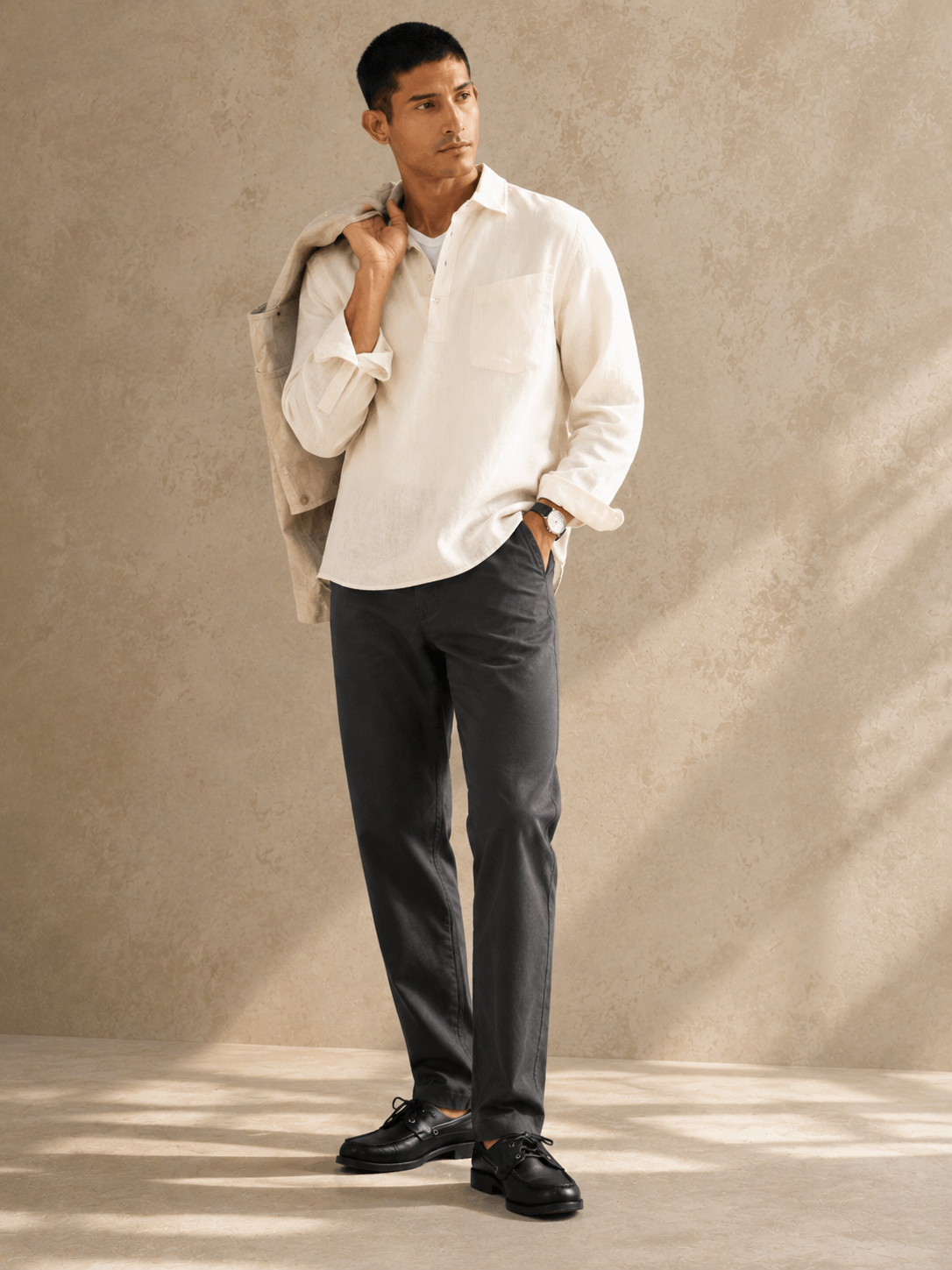 Men Dark Grey Tailored Fit Trousers