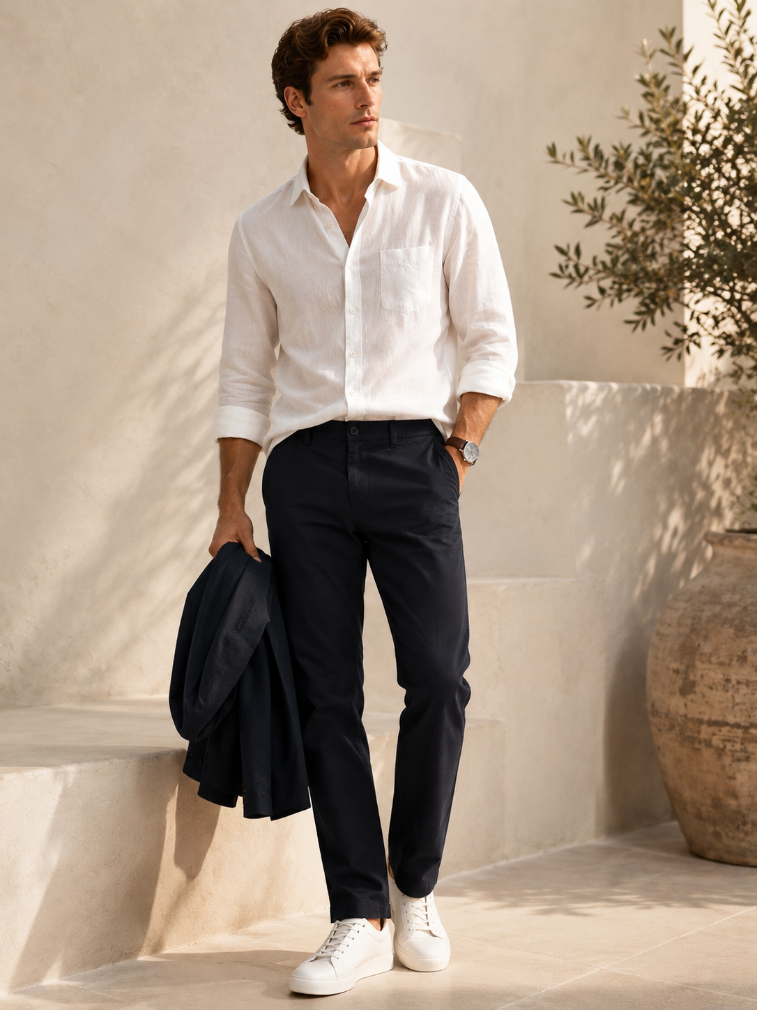 Men Black Contemporary Chino Trousers