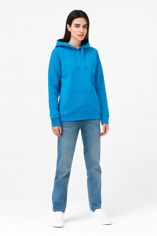 Women Blue Solid Pullover Sweatshirt