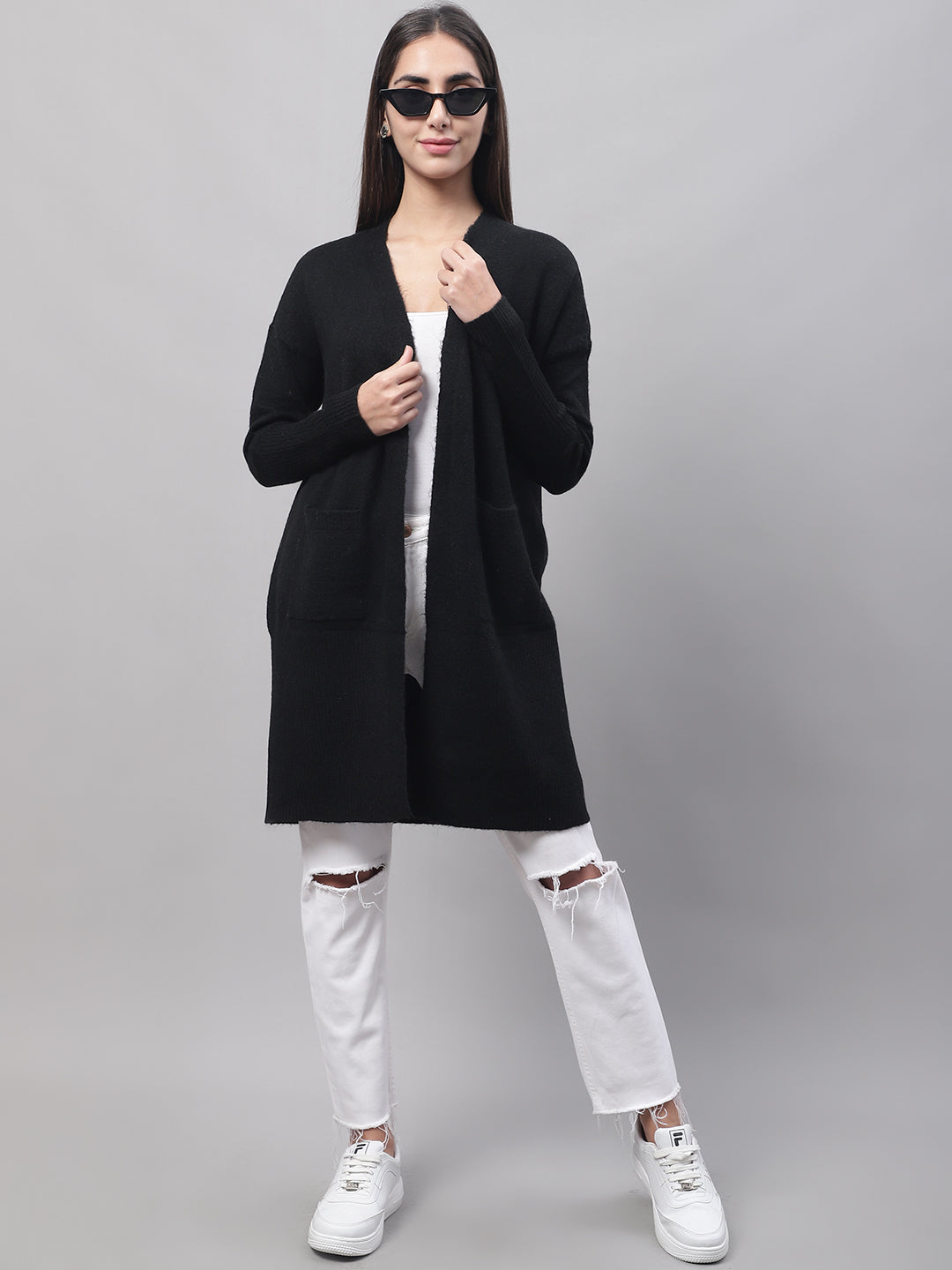 Women Dark Grey Open Shrug