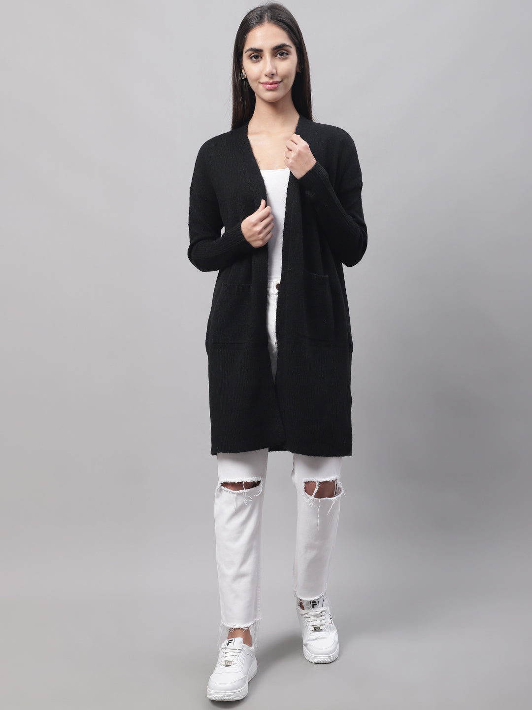Women Dark Grey Open Shrug