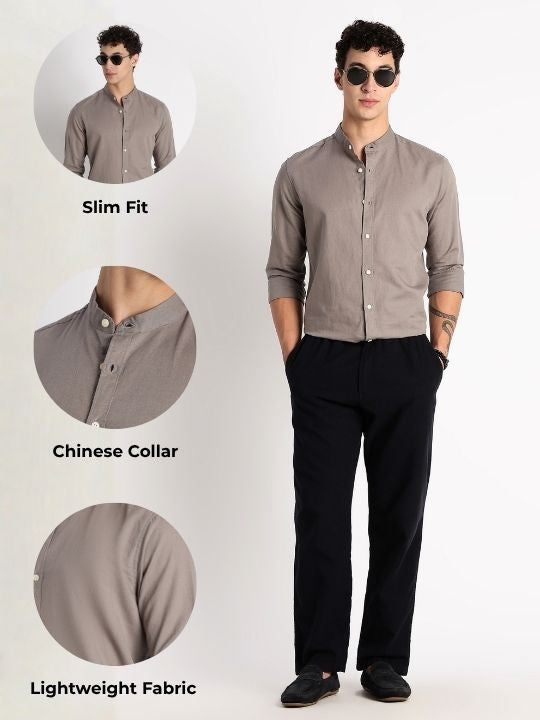 Men Cotton Linen Slim Fit Shirt