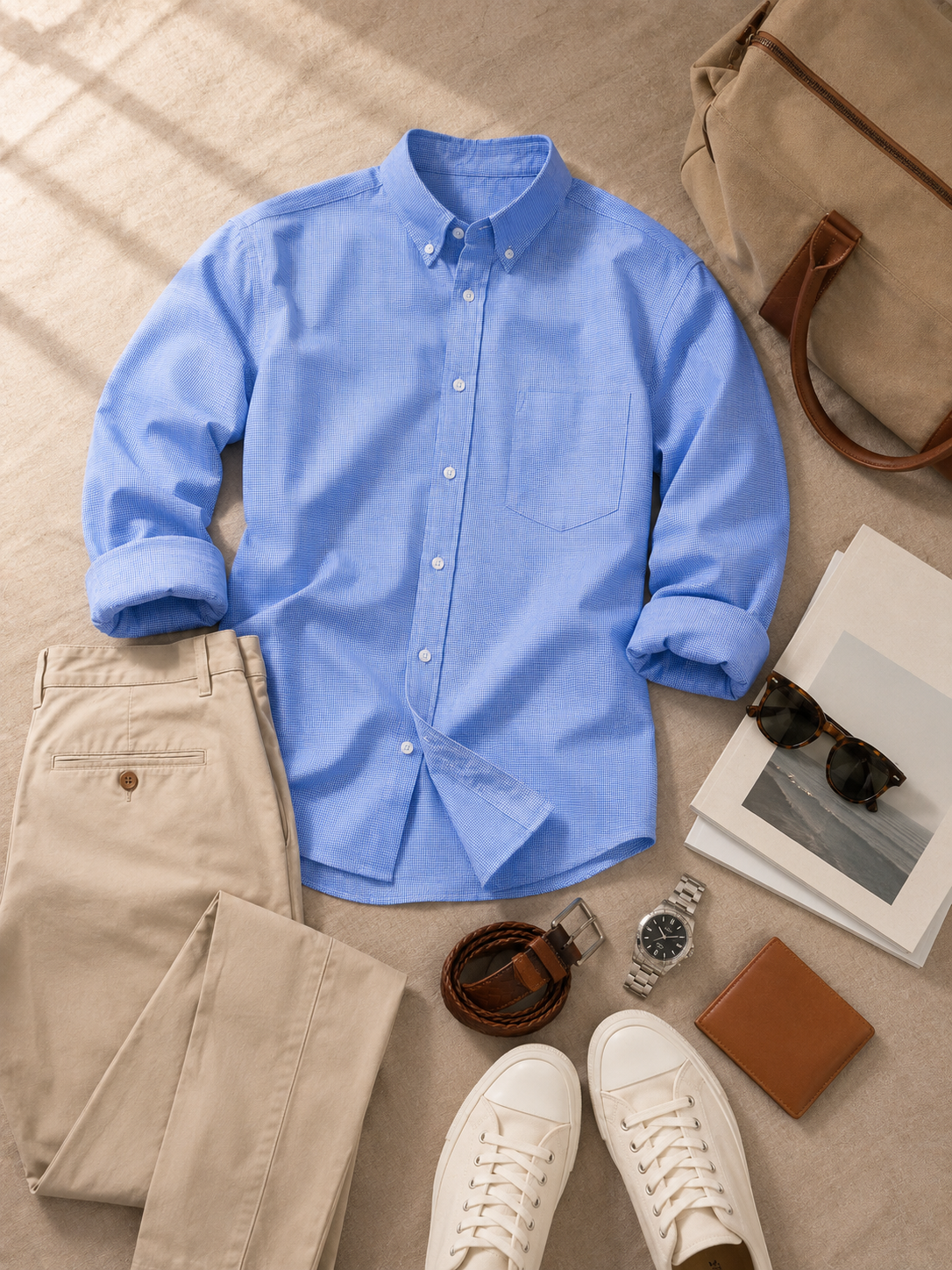Men Blue Micro Check Oxford Shirt