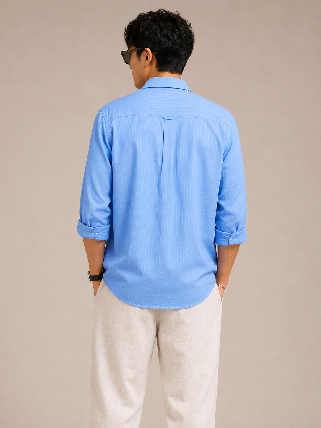 Men Blue Self-Stripe Shirt