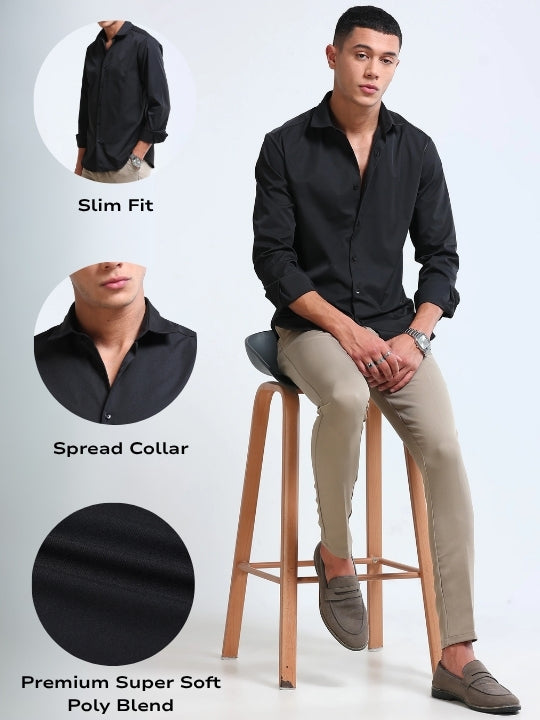 Men Black Casual Solid Shirt