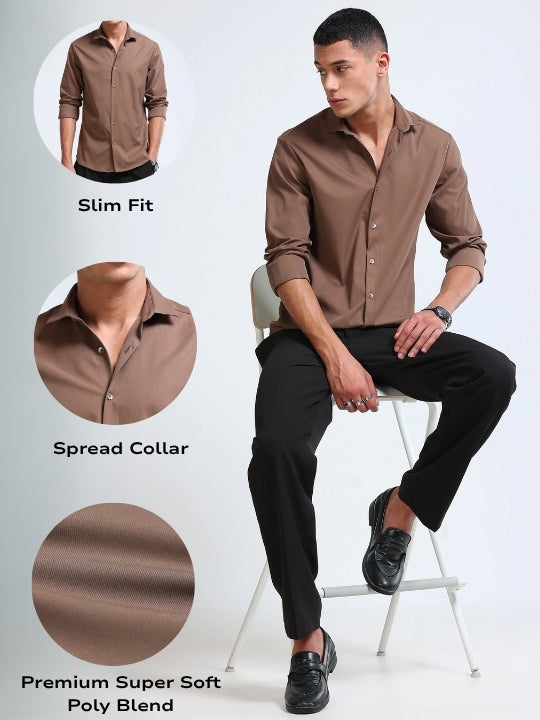Men Brown Casual Solid Shirt
