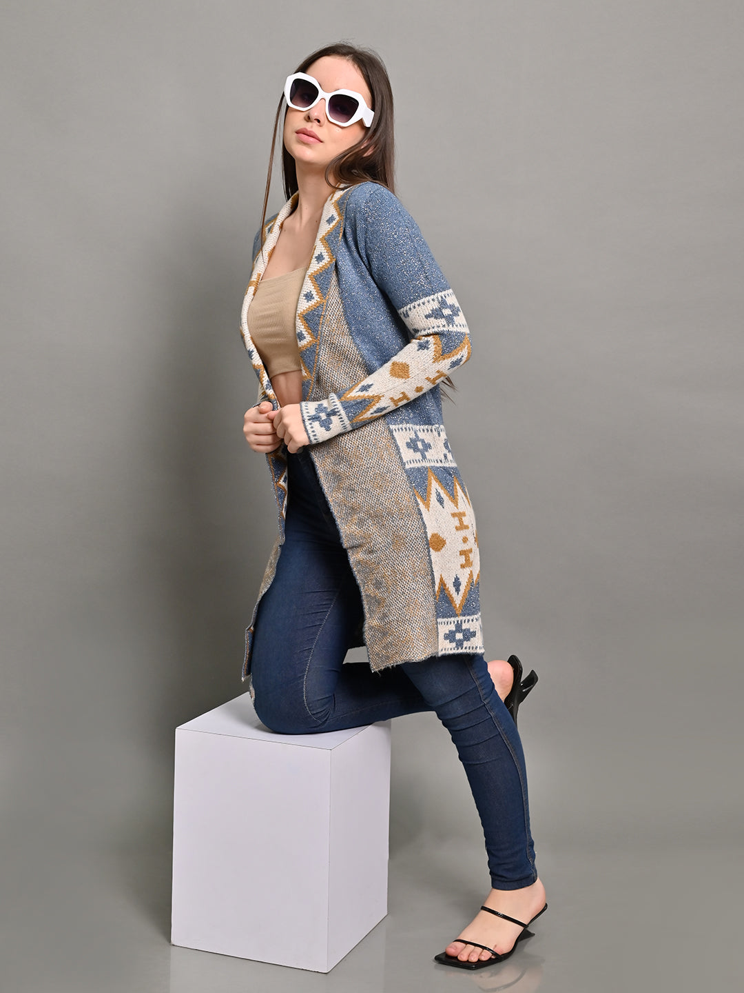 Women Blue Open Shrug