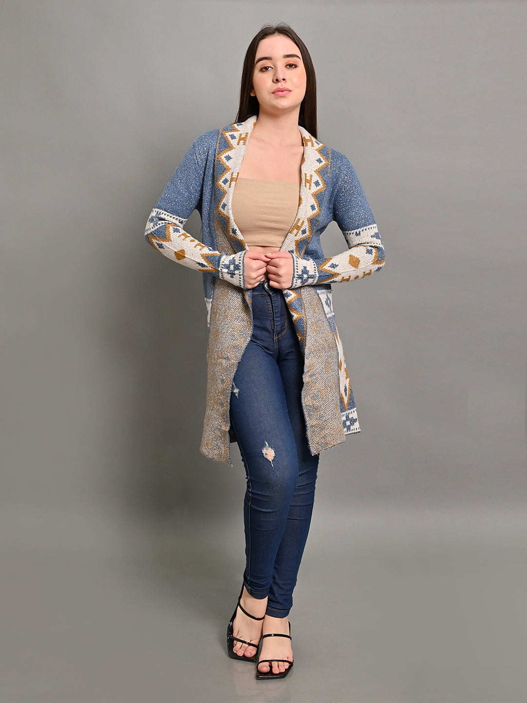 Women Blue Open Shrug