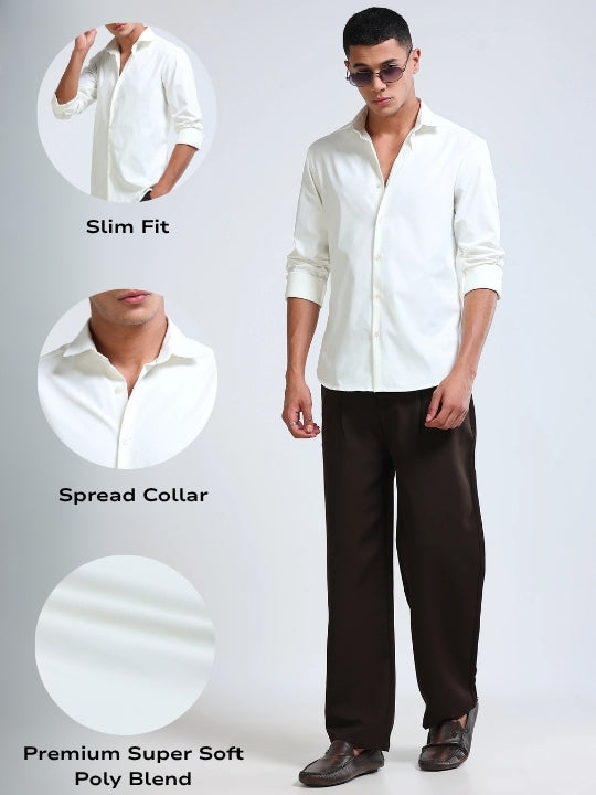 Men White Casual Solid Shirt